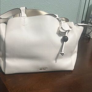 Nine West White Tote Bag with Charm